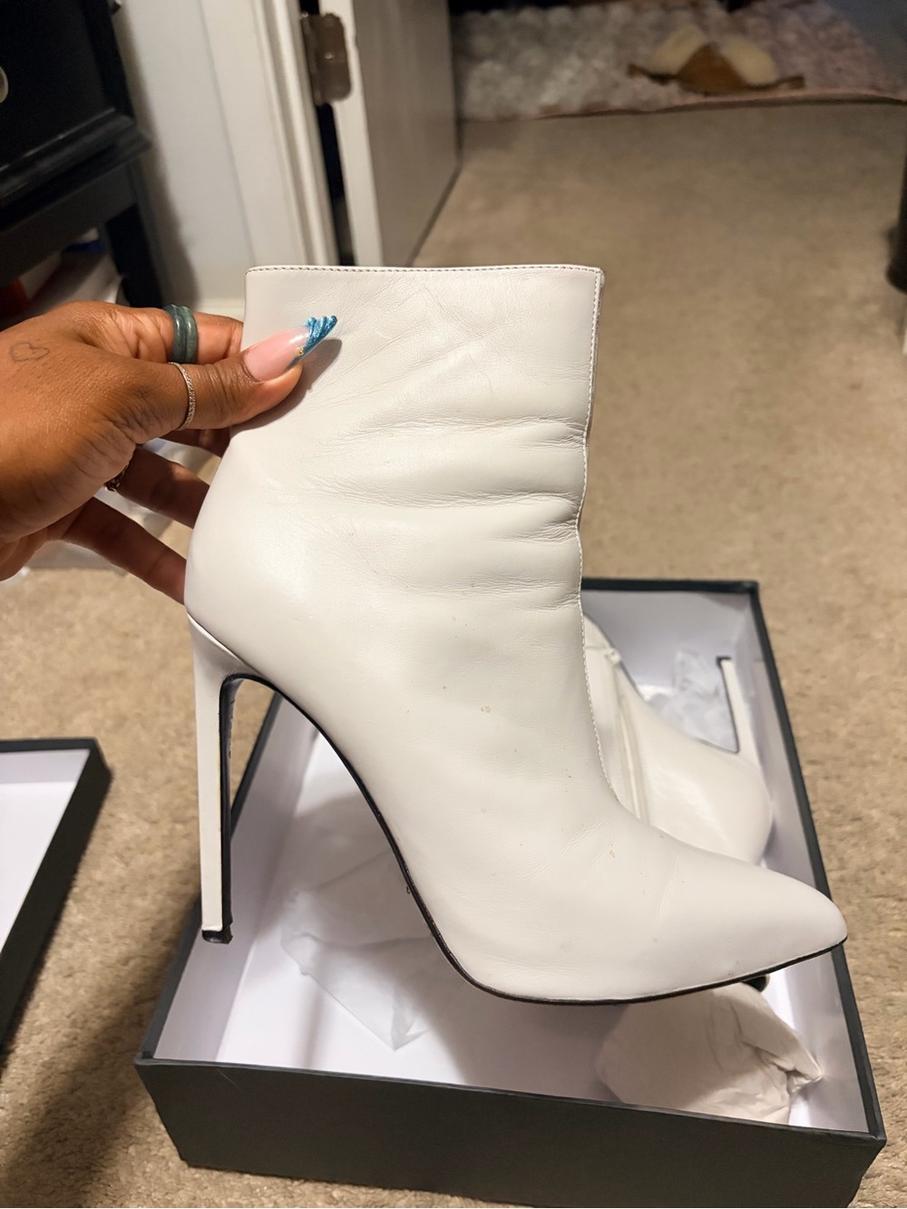 White Pointed-Toe LEATHER Stiletto Ankle Boots — Women